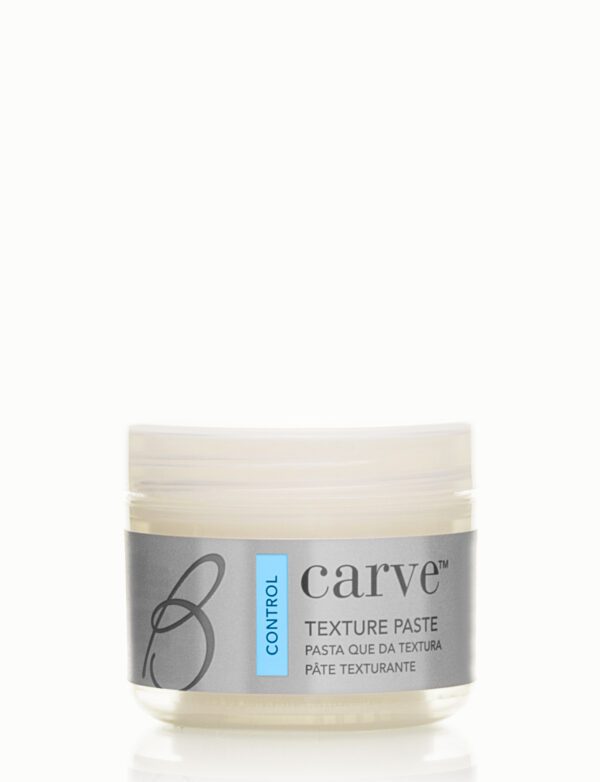 A jar of carve texture paste with white background.