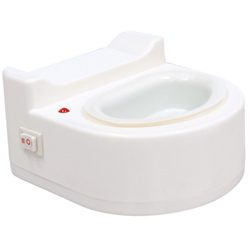 A white toilet with the lid up.