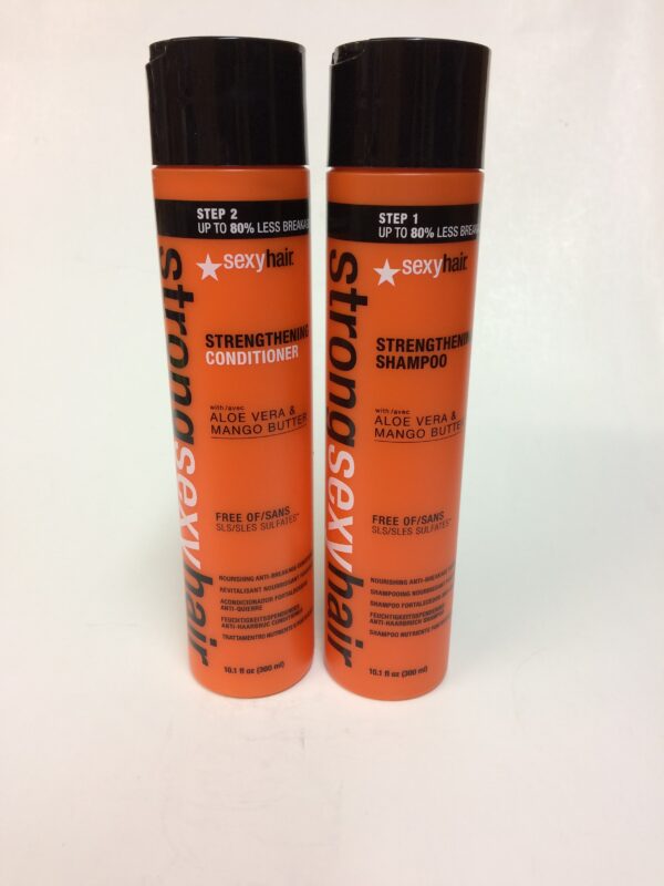 Two bottles of strong sexy hair strengthening shampoo.