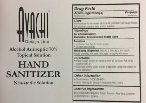 A label for hand sanitizer and instructions.