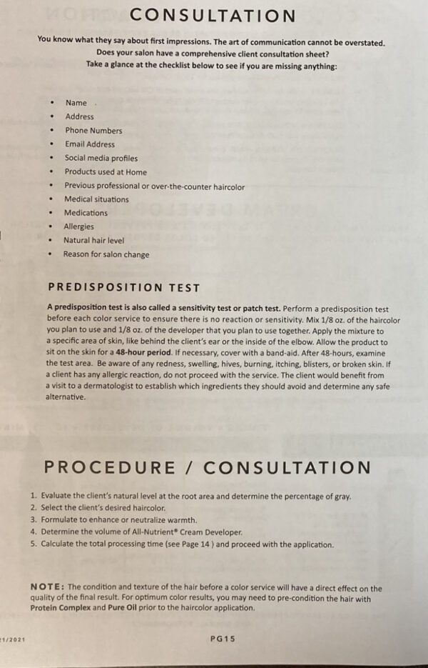 A page of instructions for the procedure and consultation.