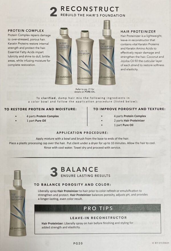 A page from the hair care guide showing how to use it.